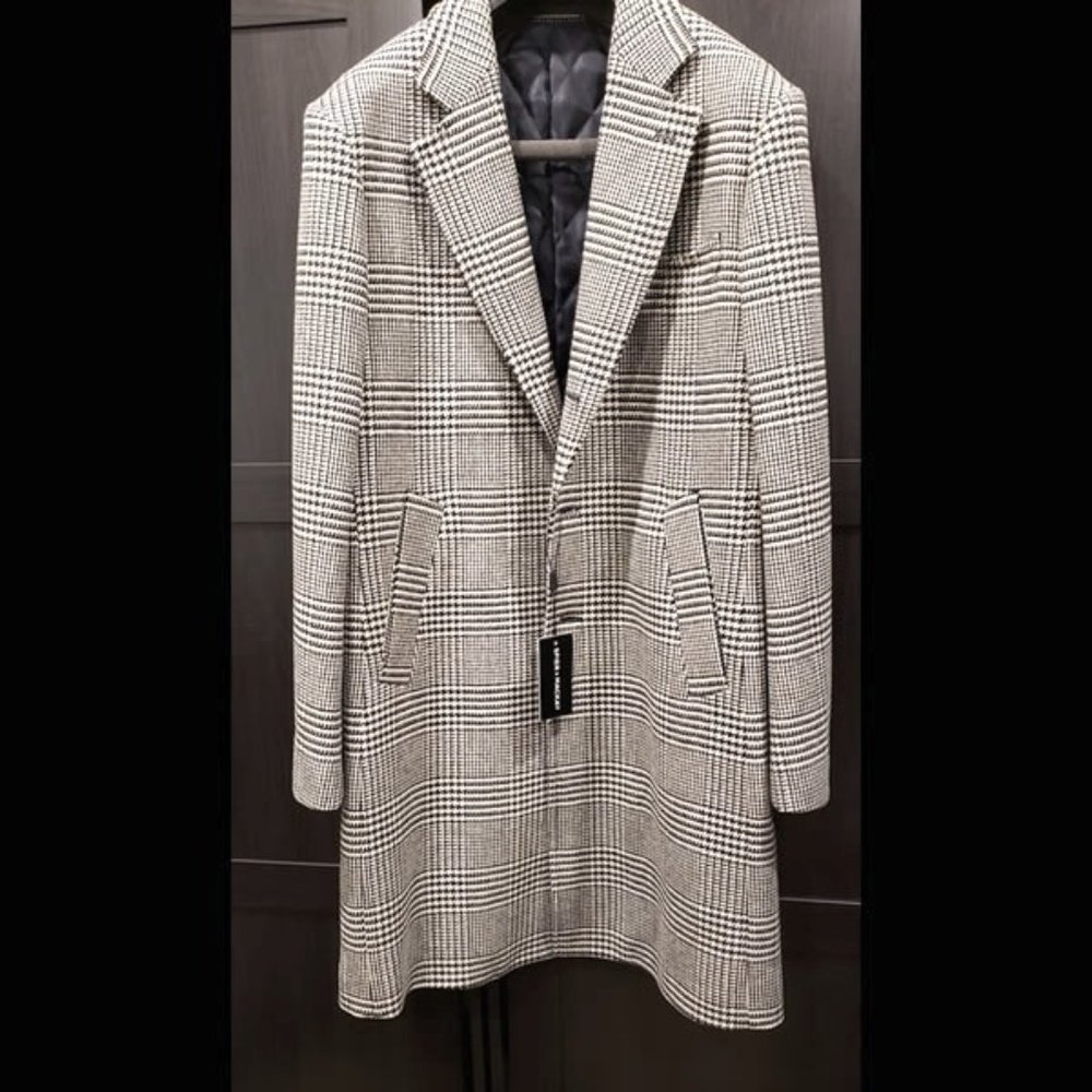 Spier and Mackay Black/White Check Contemporary Single Breasted Overcoat